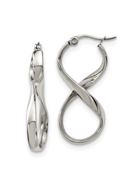 Stainless Steel Polished Infinity Symbol Twist Hoop Earrings; for Adults and Teens; for Women and Men