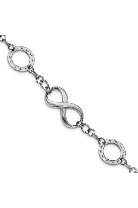 Stainless Steel Polished Infinity Symbol and Anchor 7in. Bracelet - 7 Inch