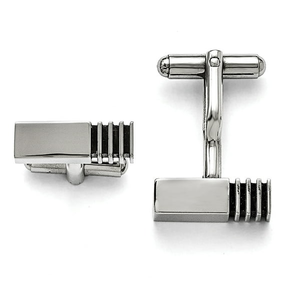 The Black Bow Men's Stainless Steel Square Tube Polished and Antiqued Cuff Links