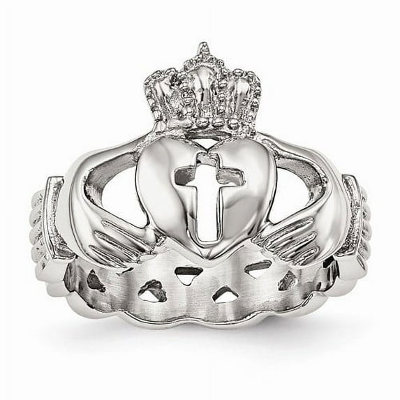 Stainless Steel Polished Irish Claddagh Celtic Trinity Knot With Religious Faith Cross Ring Size 12 Jewelry for Women