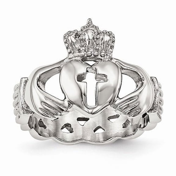 Stainless Steel Polished Irish Claddagh Celtic Trinity Knot With Religious Faith Cross Ring Size 5 Jewelry for Women