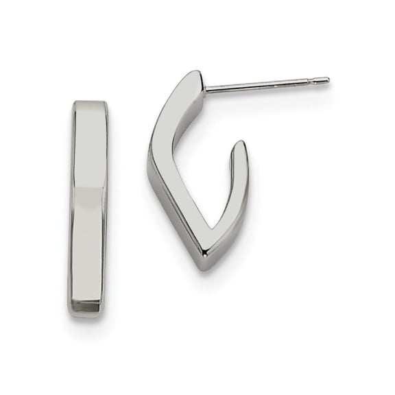 Stainless Steel Polished J Post Earrings - Measures 16mm long 3mm Thick