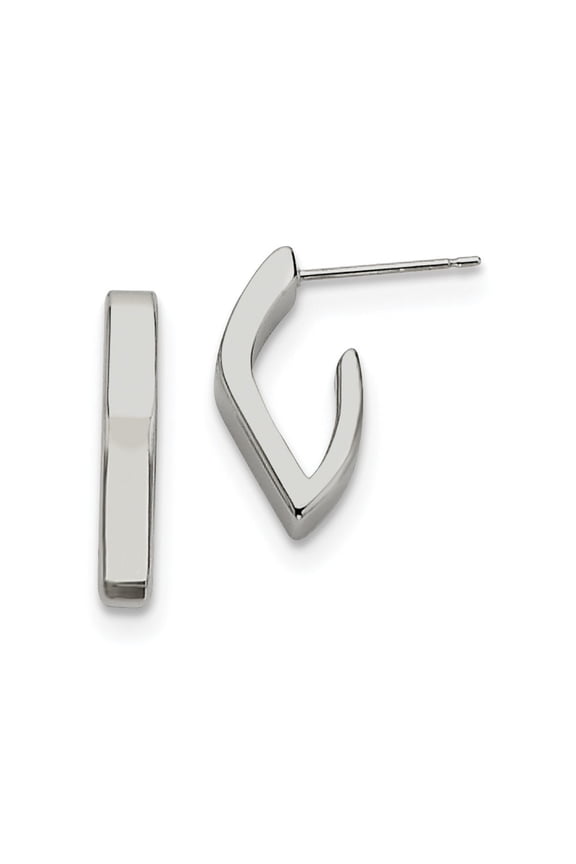 Stainless Steel Polished J Post Earrings - Measures 16mm long 3mm Thick