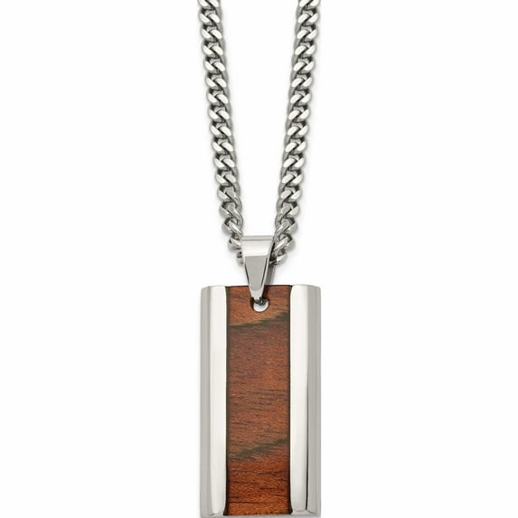 Stainless Steel Polished Koa Wood Inlay Enameled 20In Necklace Made In China -Jewelry By Sweet Pea