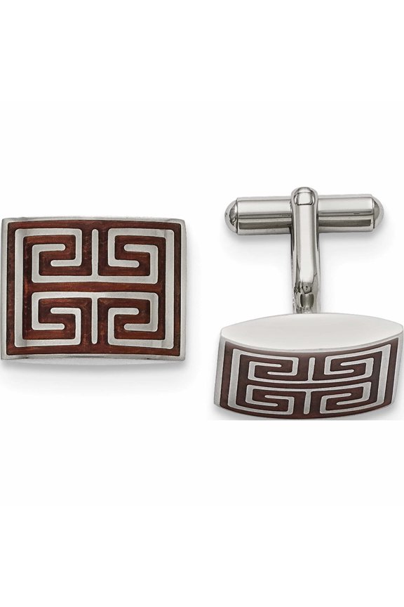 Stainless Steel Polished Koa Wood Inlay Rectangle Cufflinks Made In China -Jewelry By Sweet Pea