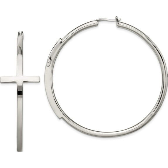 Stainless Steel Polished Large Cross Hoop Earrings Made In China sre1040
