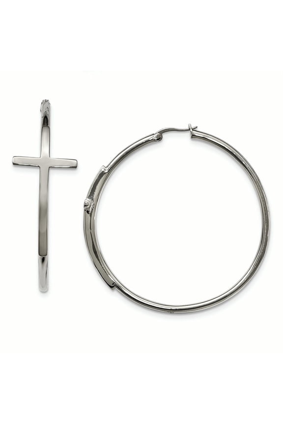 Stainless Steel Polished Large Cross Hoop Earrings