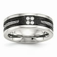 thumbnail image 1 of Stainless Steel Polished Laser Cut Blk IP Wire Inlay CZ Band Size: 10; for Adults and Teens; for Women and Men, 1 of 7