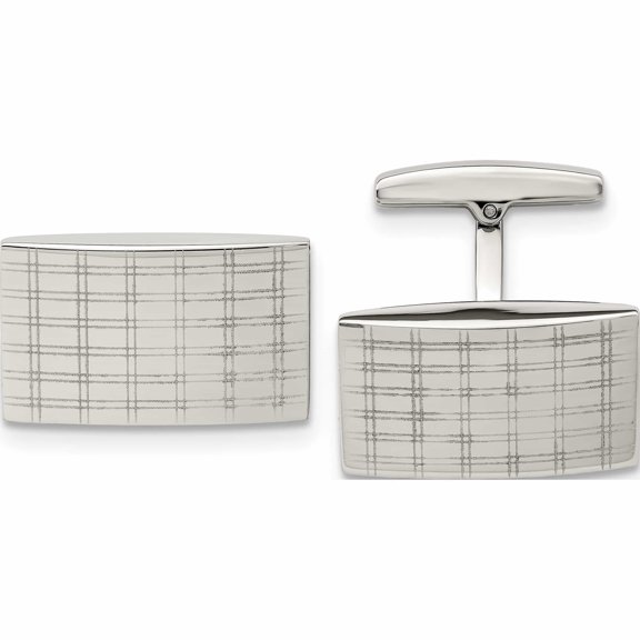 Stainless Steel Polished Laser Design Rectangle Cufflinks Made In China -Jewelry By Sweet Pea