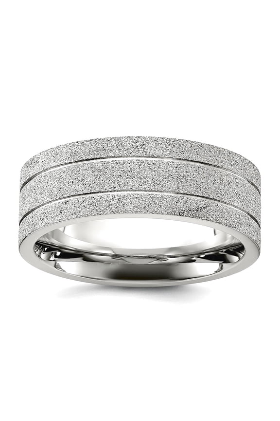 Stainless Steel Polished Laser-cut Grooved 8mm Band Size 10 Ring for Women and Men - 9.0 Grams