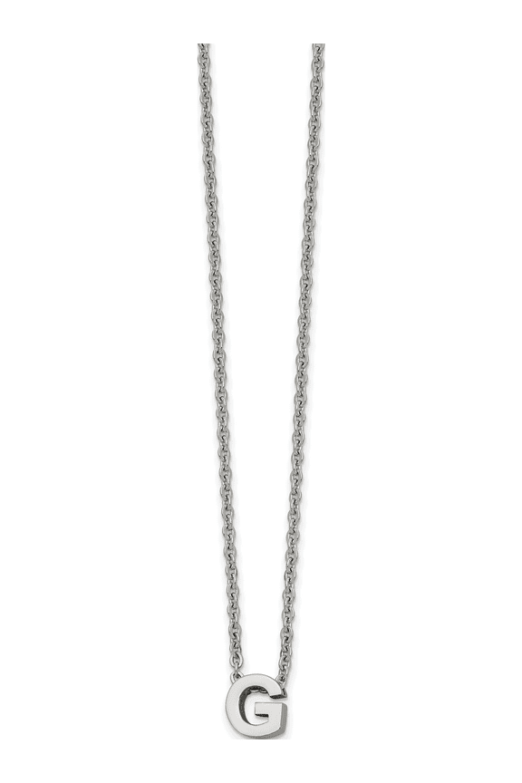 Stainless Steel Polished Letter G 18in w/2in ext Necklace