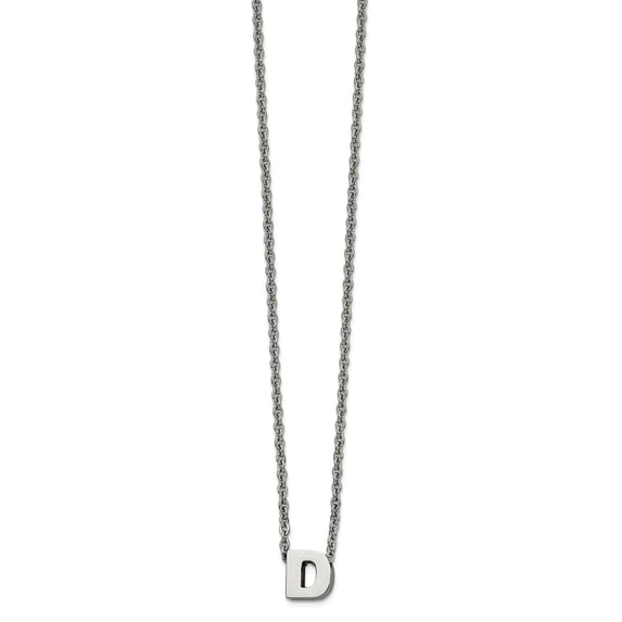 Stainless Steel Polished Letter Name Personalized Monogram Initial D With 2inch Ext. 18innecklace 18 Inch Pendant Neckla