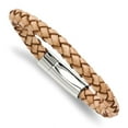 thumbnail image 1 of Stainless Steel Polished Light Tan Leather 8.5in Chain ; 8.5 inch; for Adults and Teens; for Women and Men, 1 of 1
