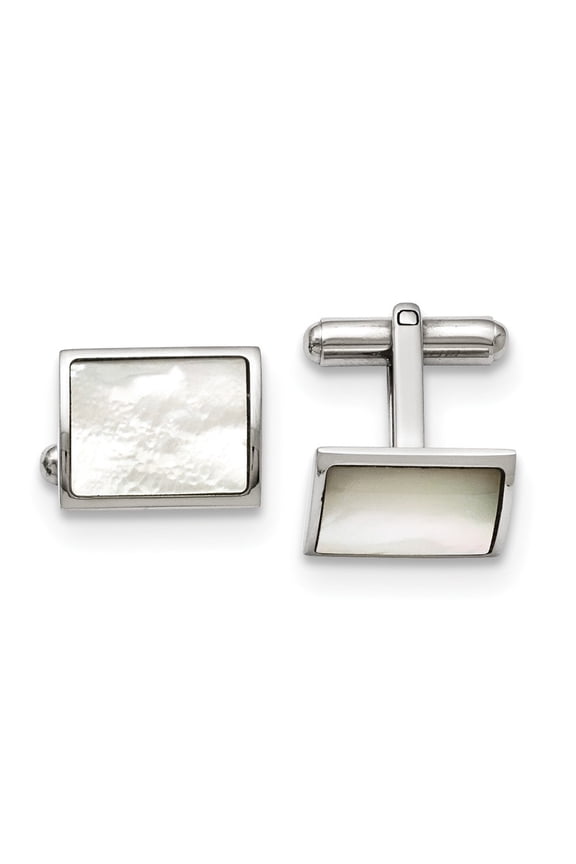 Stainless Steel Polished Mother Of Pearl Cuff Links