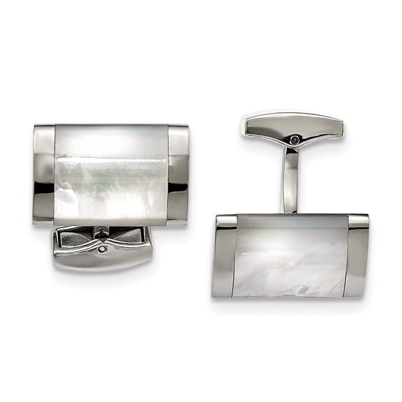 Stainless Steel Polished Mother of Pearl Cuff Links