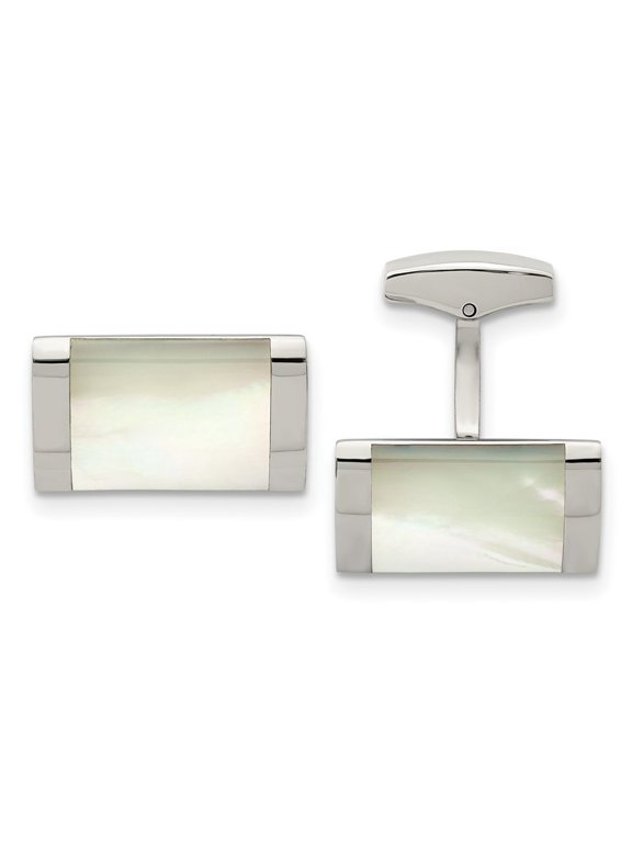 Stainless Steel Polished Mother of Pearl Cuff Links