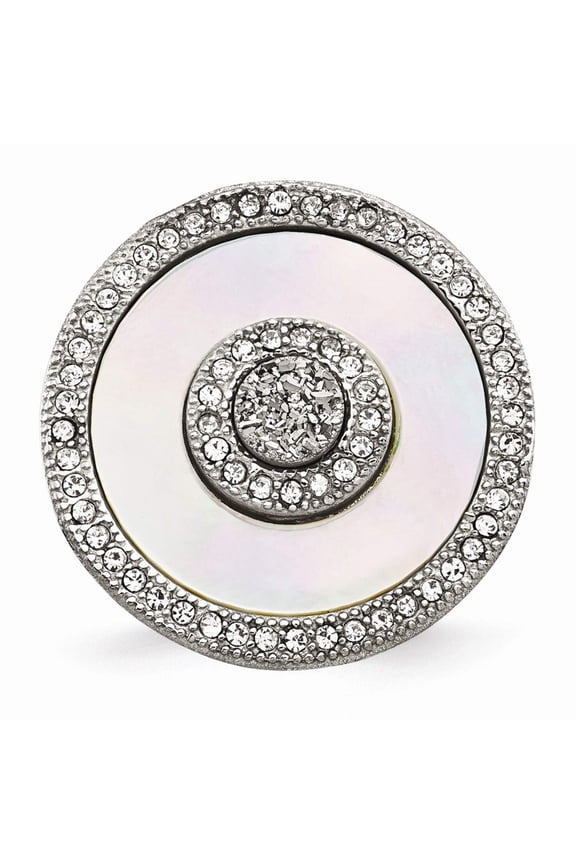Stainless Steel Polished Mother of Pearl/Druzy and Crystal Ring