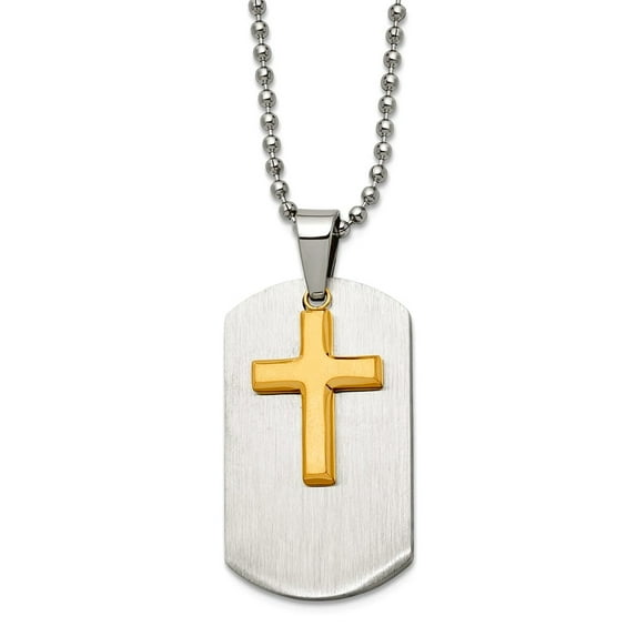 Stainless Steel Polished Moveable Fancy Lobster Closure Animal Pet Dog Tag Yellow Ip Plated Brushed Religious Faith Cros