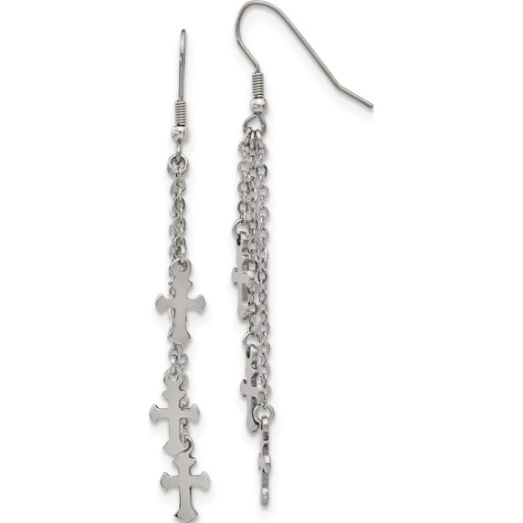 Stainless Steel Polished Multi Strand Cross Dangle Shepherds Hook Earrings Made In China sre908