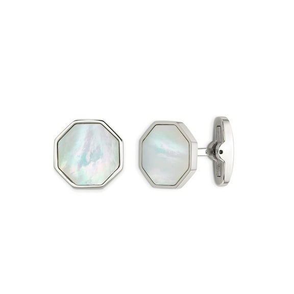 Gem & Harmony Stainless Steel Polished Octagon Cuff Links with Mother of Pearl for Men