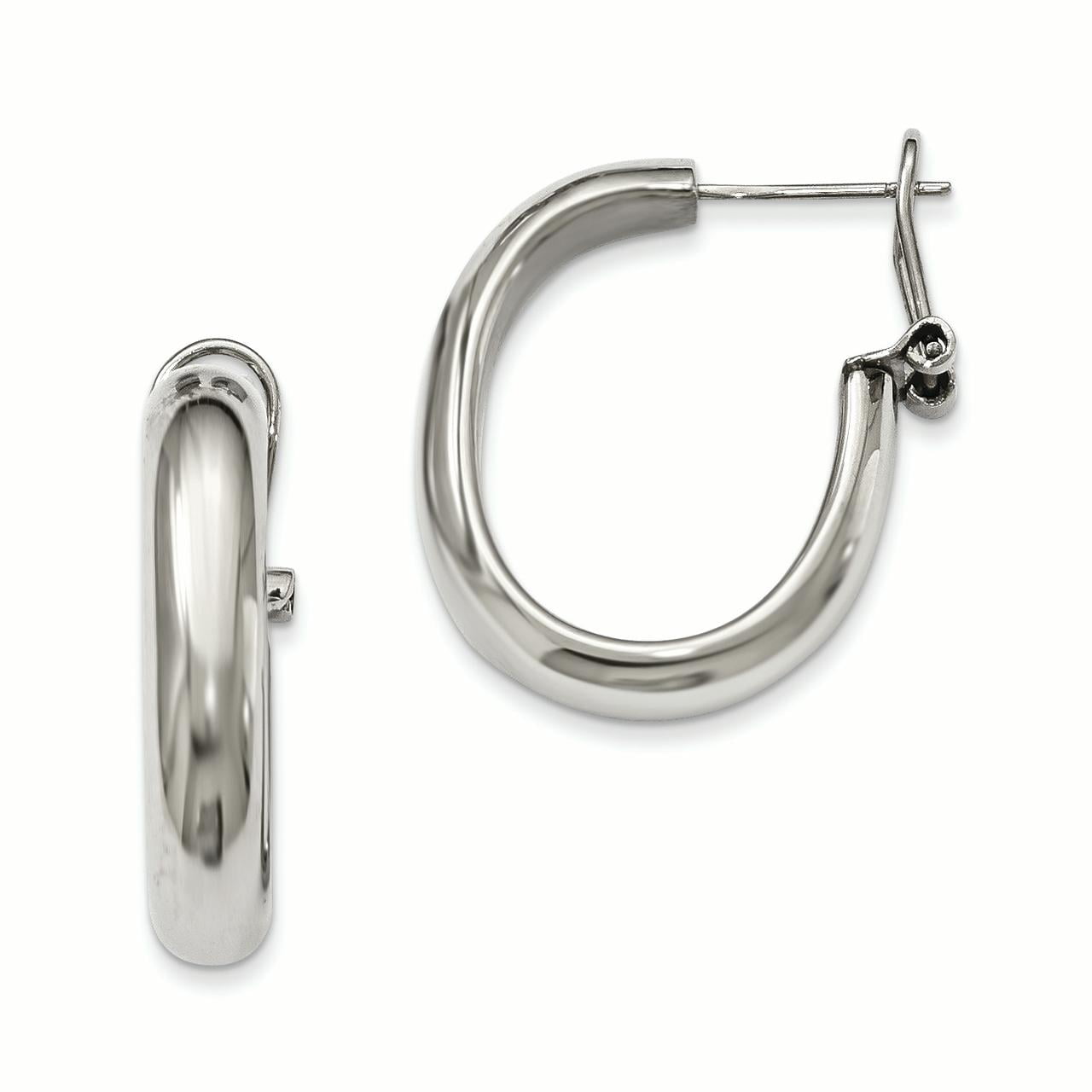PRECIOUS ACCENTS Stainless Steel Polished Omega Back Hoop Earrings