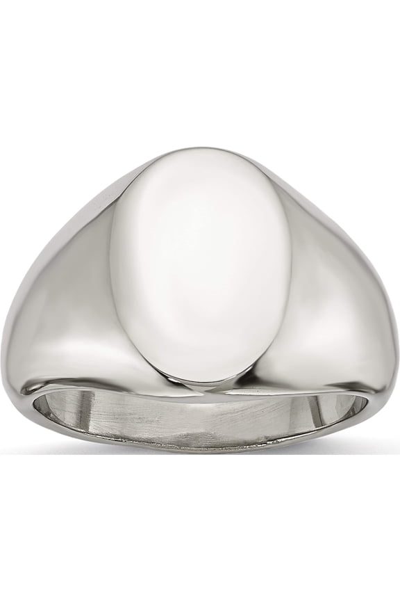 Stainless Steel Polished Oval Signet Ring (Size 8) Made In China sr348-8