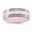 thumbnail image 1 of Stainless Steel Polished Pink Ceramic CZ Ring Size: 5; for Adults and Teens; for Women and Men, 1 of 7