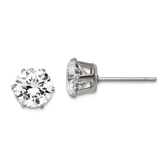 Stainless Steel Polished Post 7mm Cubic Zirconia Stud Earrings 8x8mm Wide Stud Earring for Women