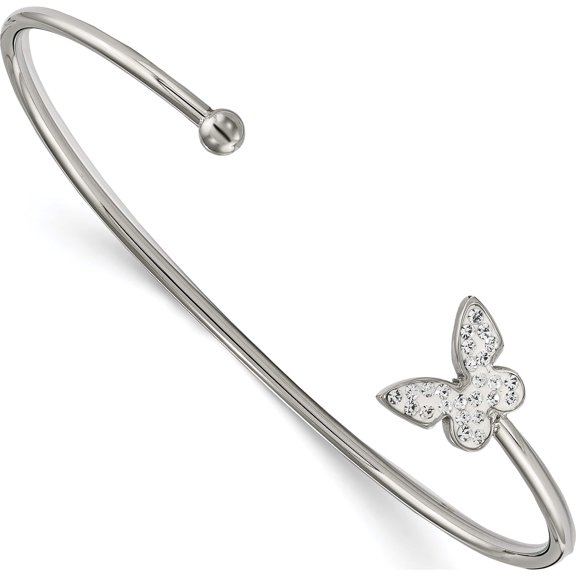 Stainless Steel Polished Preciosa Crystal Butterfly Cuff Bangle Made In China srb1858