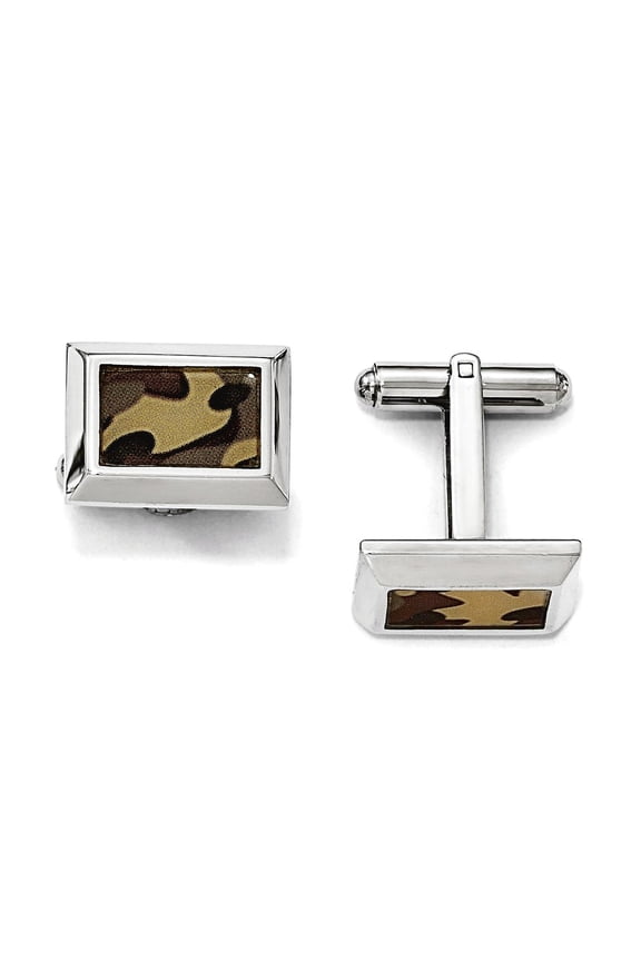 Stainless Steel Polished Printed Brown Camo Under Rubber Cuff Links Cuff Link for Men