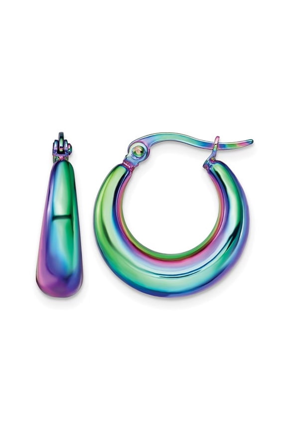 Gem & Harmony Stainless Steel Polished Rainbow Hoop Earrings