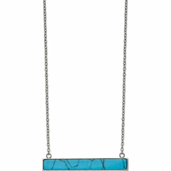 Stainless Steel Polished Reconstructed Howlite Bar With 1.75In Ext. Necklace (17.75 X 1.5) Made In China -Jewelry By Sweet Pea