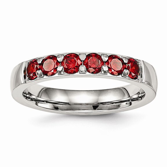 Stainless Steel Polished Red CZ 4.00mm Band Size: 9; for Adults and Teens; for Women and Men