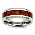 thumbnail image 1 of Stainless Steel Polished Red Orange Wood Enameled 7.80mm Ring Size 9.5 Ring for Women, 1 of 2