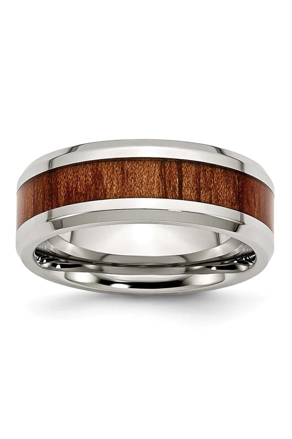 Stainless Steel Polished Red/Orange Wood Enameled 8.00mm Ring Size: 10; for Adults and Teens; for Women and Men