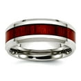 thumbnail image 1 of Stainless Steel Polished Red Wood Inlay Enameled 7.80mm Ring Size 8 Ring for Women, 1 of 2