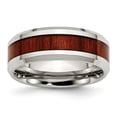 thumbnail image 1 of Stainless Steel Polished Red Wood Inlay Enameled 8.00mm Ring Size: 9; for Adults and Teens; for Women and Men, 1 of 6
