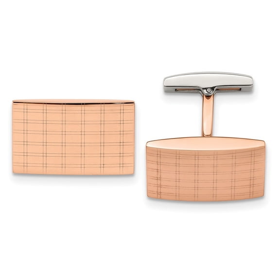 Stainless Steel Polished Rose IP Plated Laser Design Cuff Links