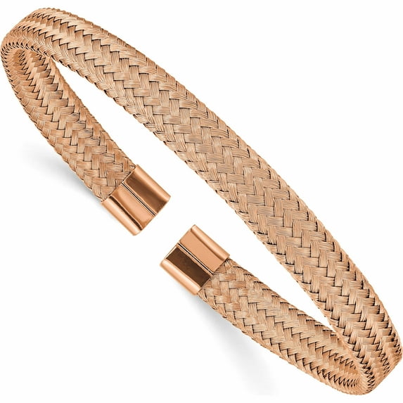 Stainless Steel Polished Rose Ip-Plated 6mm Mesh Wire Cuff Bangle Made In China -Jewelry By Sweet Pea