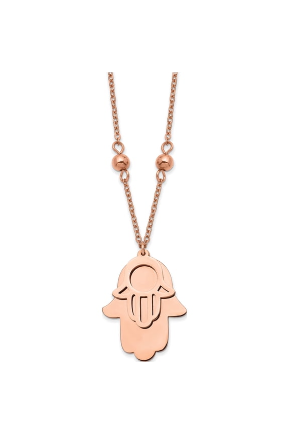 Stainless Steel Polished Rose Ip-Plated Hamsa 19.75In Necklace (24 X 22.9) Made In China srn2900-24