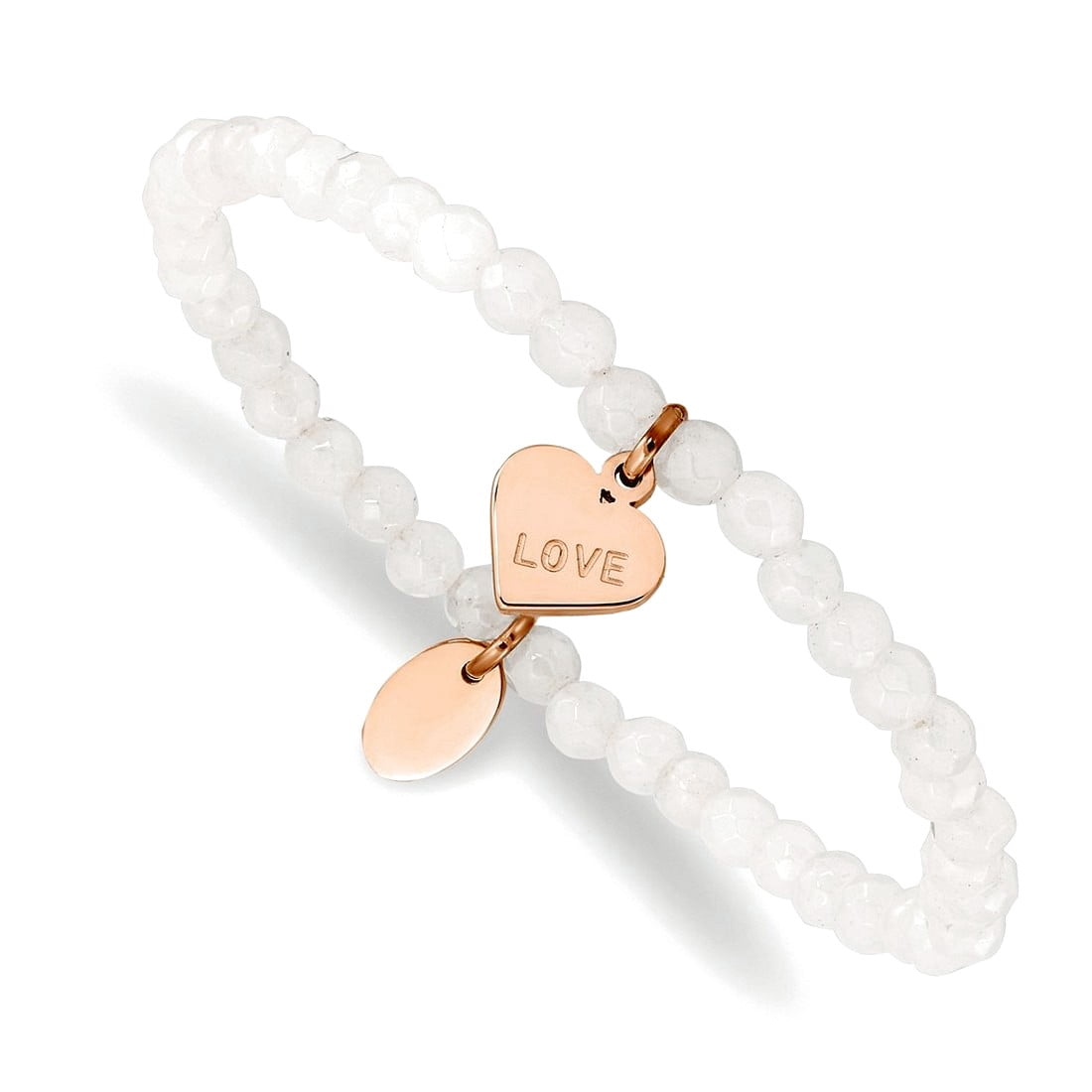 Stainless Steel Polished Rose Ip Plated Love Heart 4mm Dyed Jade Beaded Stretch Bracelet Stretch Bracelet for Women