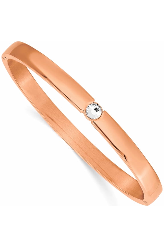 Chisel Stainless Steel Polished Rose IP-plated Preciosa Crystal 6mm Hinged Bangle