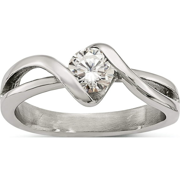 Stainless Steel Polished Round Cz Ring (Size 6) Made In China sr288-6