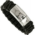thumbnail image 1 of Stainless Steel Polished Rounded Braided Black Leather Bracelet, 1 of 6