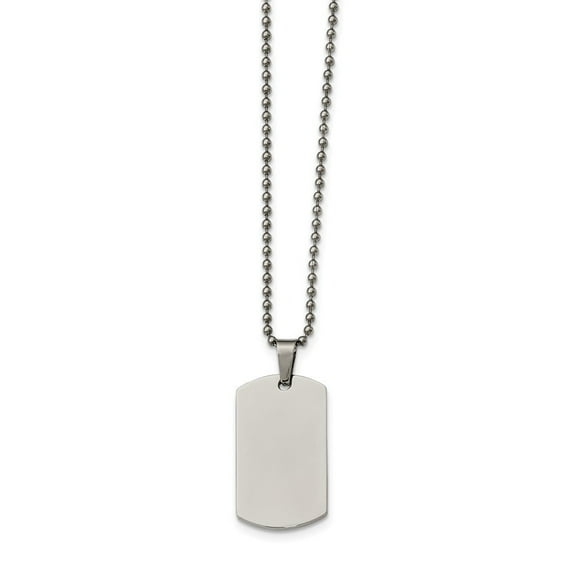 Stainless Steel Polished Rounded Edge 2mm Thick Dog Tag Necklace - 24 Inch