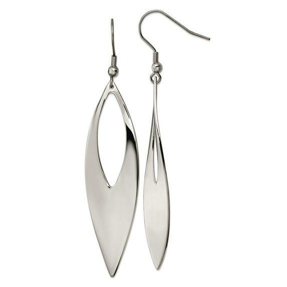 Stainless Steel Polished Shepherd Hook Long Drop Dangle Earrings 76.57x16.34mm Wide Dangle Earring for Women