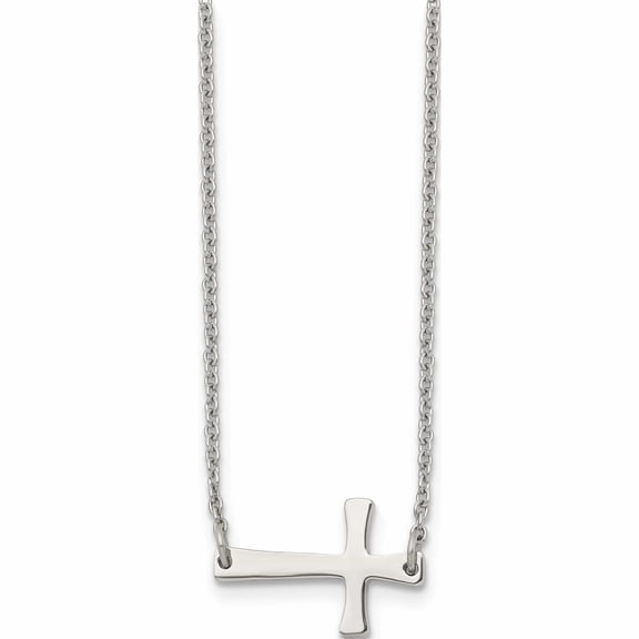 Jewelry by Sweet Pea Chisel Stainless Steel Polished Sideways Cross on a 16 inch Cable Chain Necklace