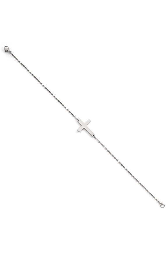 Stainless Steel Polished Sideways Cross Anklet - 10 Inch - Measures 19mm Wide