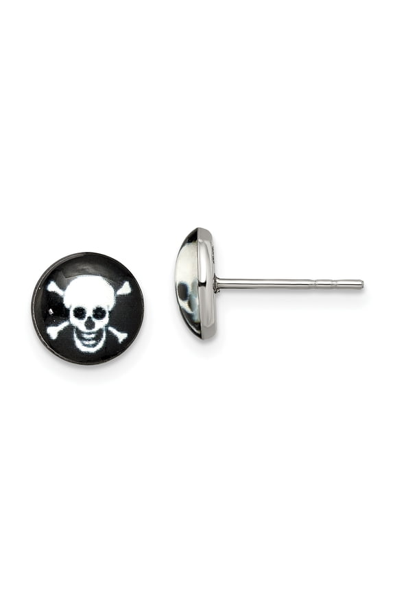 Stainless Steel Polished Skull Epoxy Post Earrings