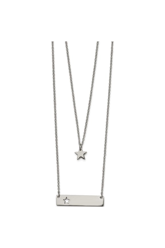 Stainless Steel Polished Star And Bar Multi Strand With 1.5In Ext Necklace Made In China srn2700-15.5